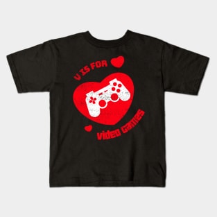 V Is For Video Games Funny Valentines Day Gamer Boy Men Gift Kids T-Shirt
